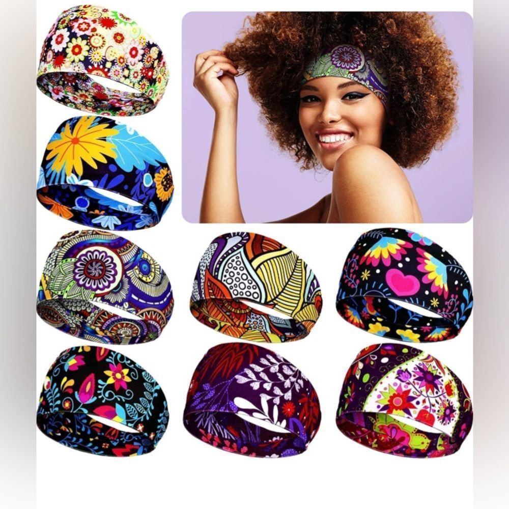 8 Pieces African Headband Stretchy Boho Print Hairband Yoga floral pattern​​​